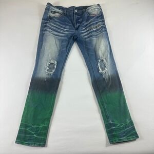 Rockstar Original Ultra Slim Jeans Men's 38x31 Sz 38 Blue Green Distressed‎